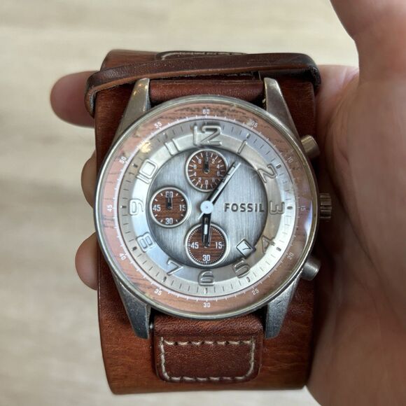 Vintage Fossil Chronograph Watch Leather Cuff Band Repair Lot AS-IS Scratch - Picture 10 of 12
